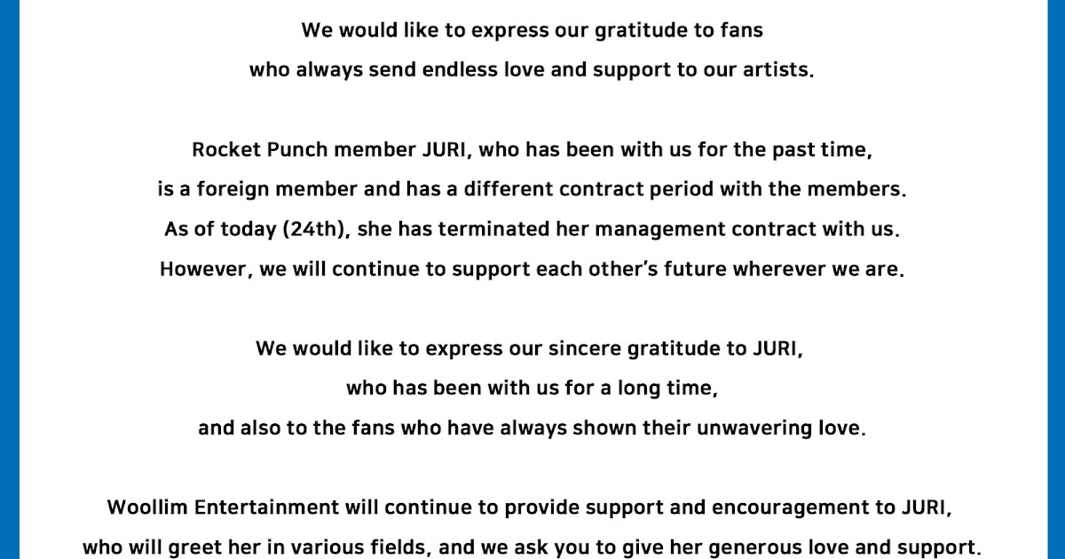 Anuncio sobre la terminación del contrato de Rocket Punch JURI